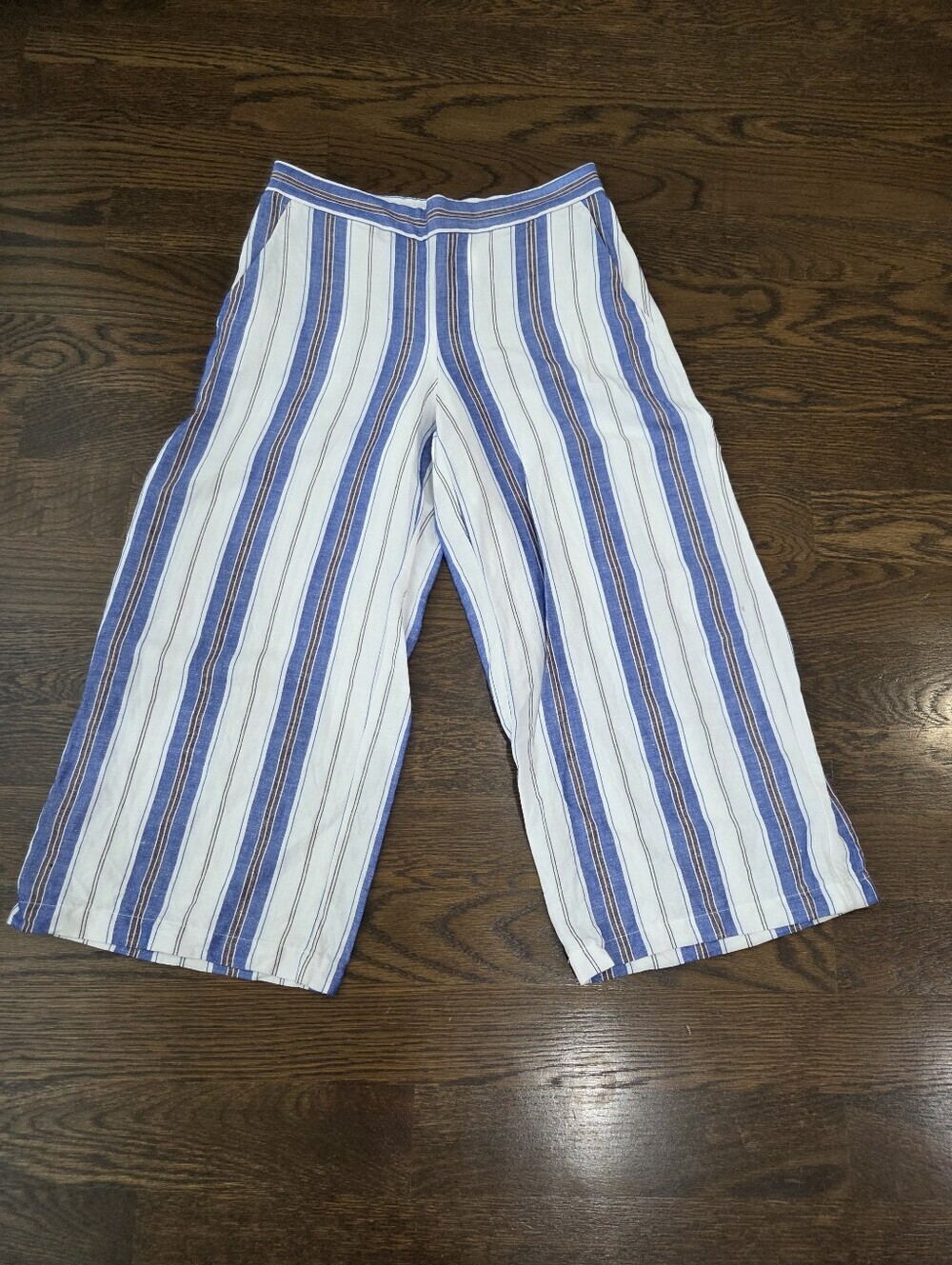 Loft Striped Wide-Leg Linen Blend Pants - Blue & White Sz.S